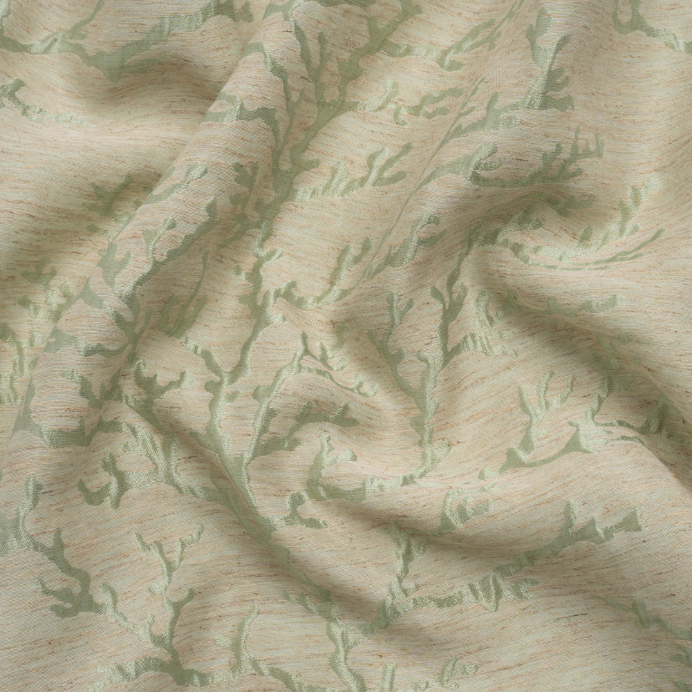 Luminous Sage Green and Heathered Beige Winter Trees Lightweight Polyester and Linen Brocade - Joann Fabrics