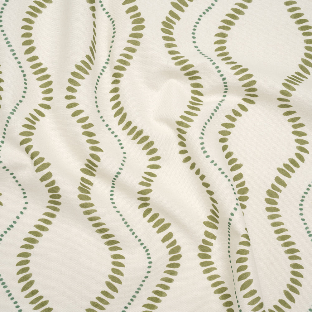 Cotton and Linen Canvas Print - Olive Waves of Petal and Dots - British Imported - Joann Fabrics