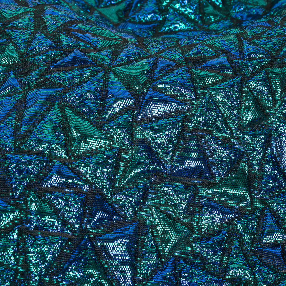 Mood Exclusive Metallic Royal Blue and Teal Tactile Triangles Luxury Brocade - Joann Fabrics