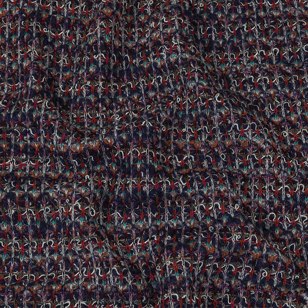 Italian Navy, Red and Orange Striped Boucle Blended Wool Sweater Knit - Joann Fabrics