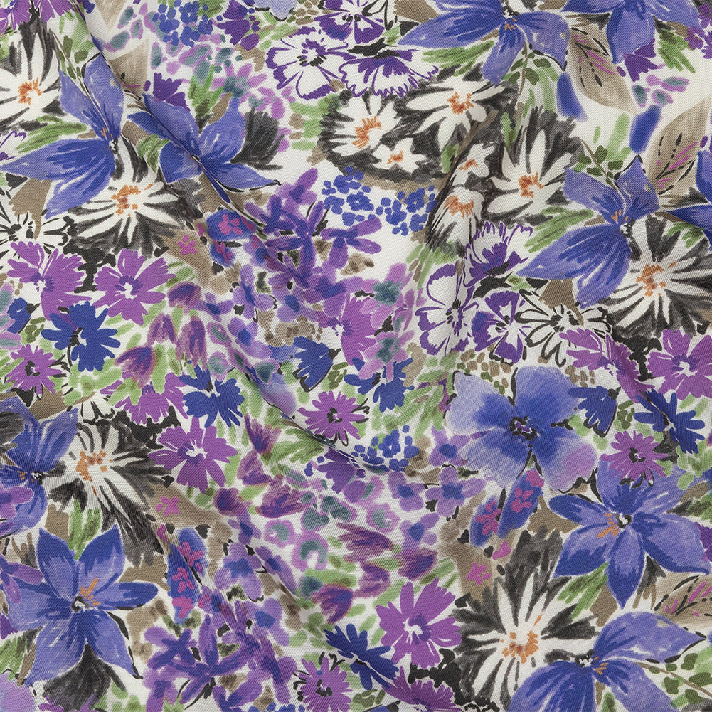 Viscose and Linen Twill Print - Violet Floral - Mood Exclusive Sketchbook Conservatory - Joann Fabrics
