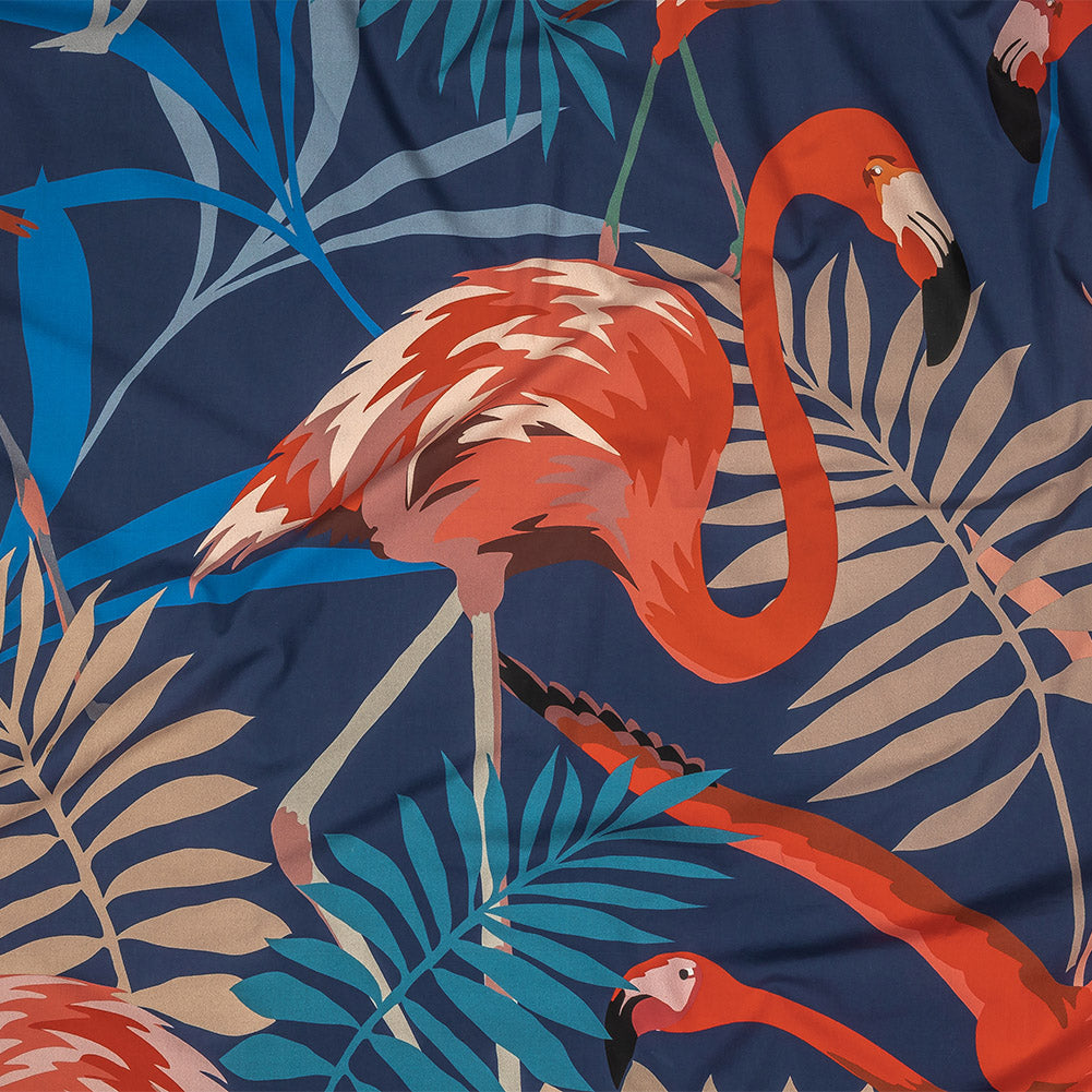 European Navy and Sun Baked Red Flamingo Printed Cotton Poplin - Joann Fabrics