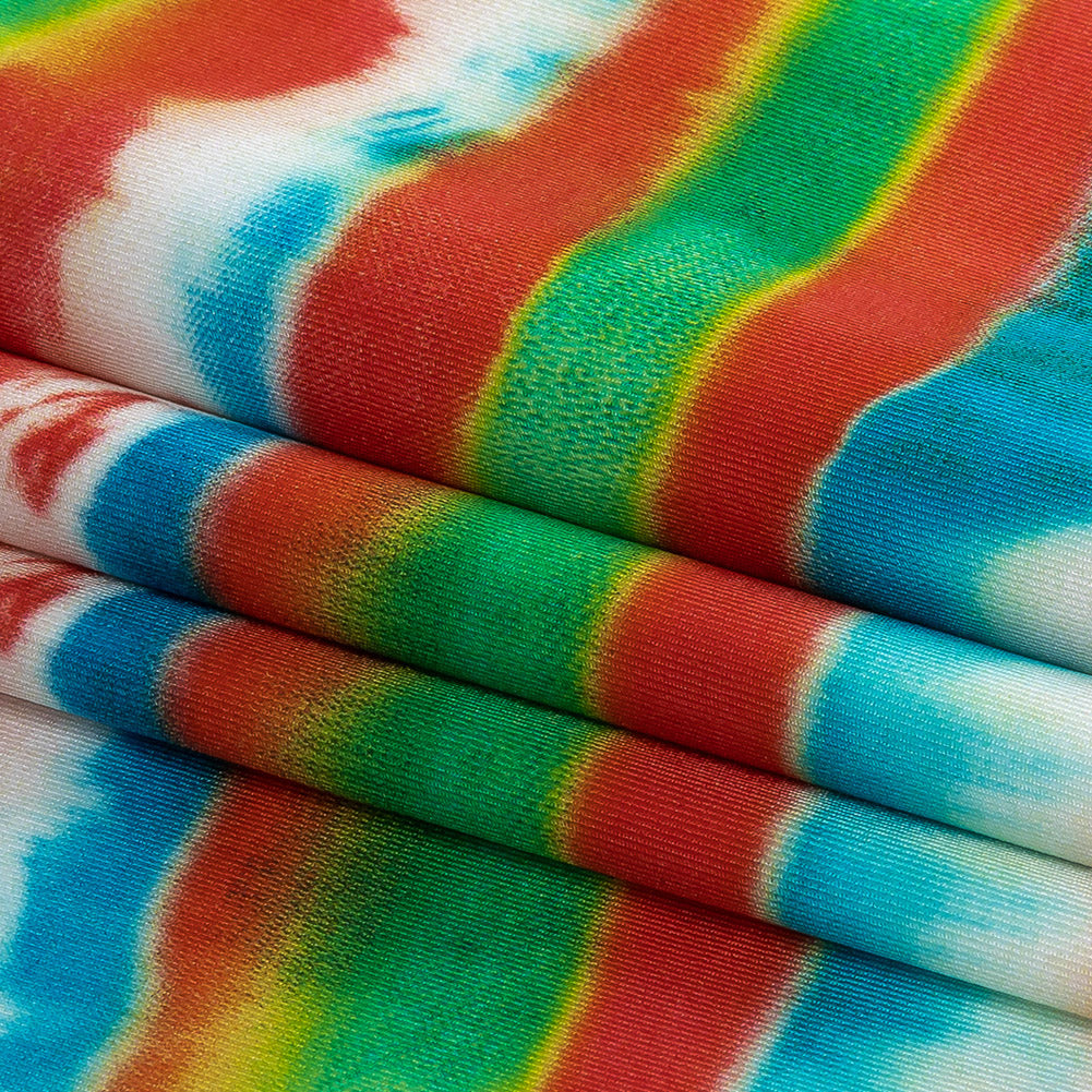 Compression Swimwear Tricot, UV Protective with Aloe Vera Microcapsules - Orange, Green and Blue Tie Dye Stripes - Caye Collection - Joann Fabrics