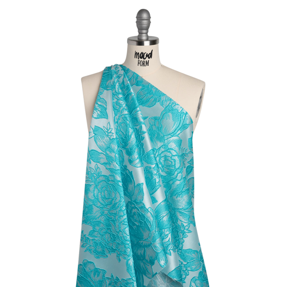 Polyester Brocade - Pale Blue and Turquoise Cabbage Roses - Joann Fabrics