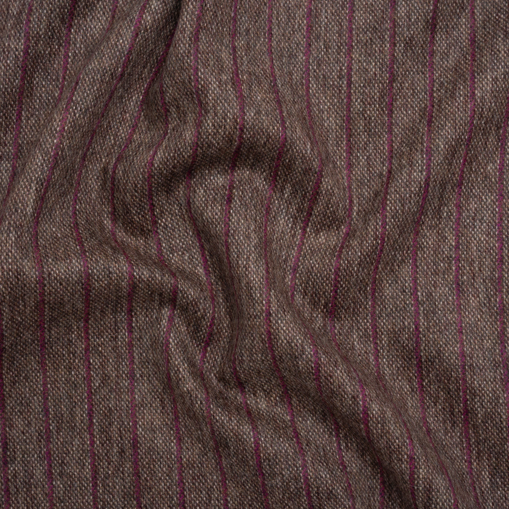 Brushed Wool Twill Made in Italy - Fuchsia and Brown Chalk Stripes - Deadstock - Joann Fabrics