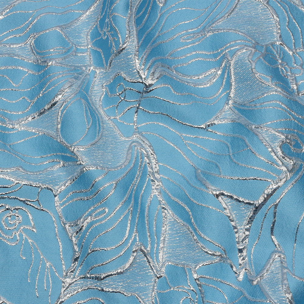 Metallic Silver and Baby Blue Outlined Florals Luxury Brocade - Joann Fabrics