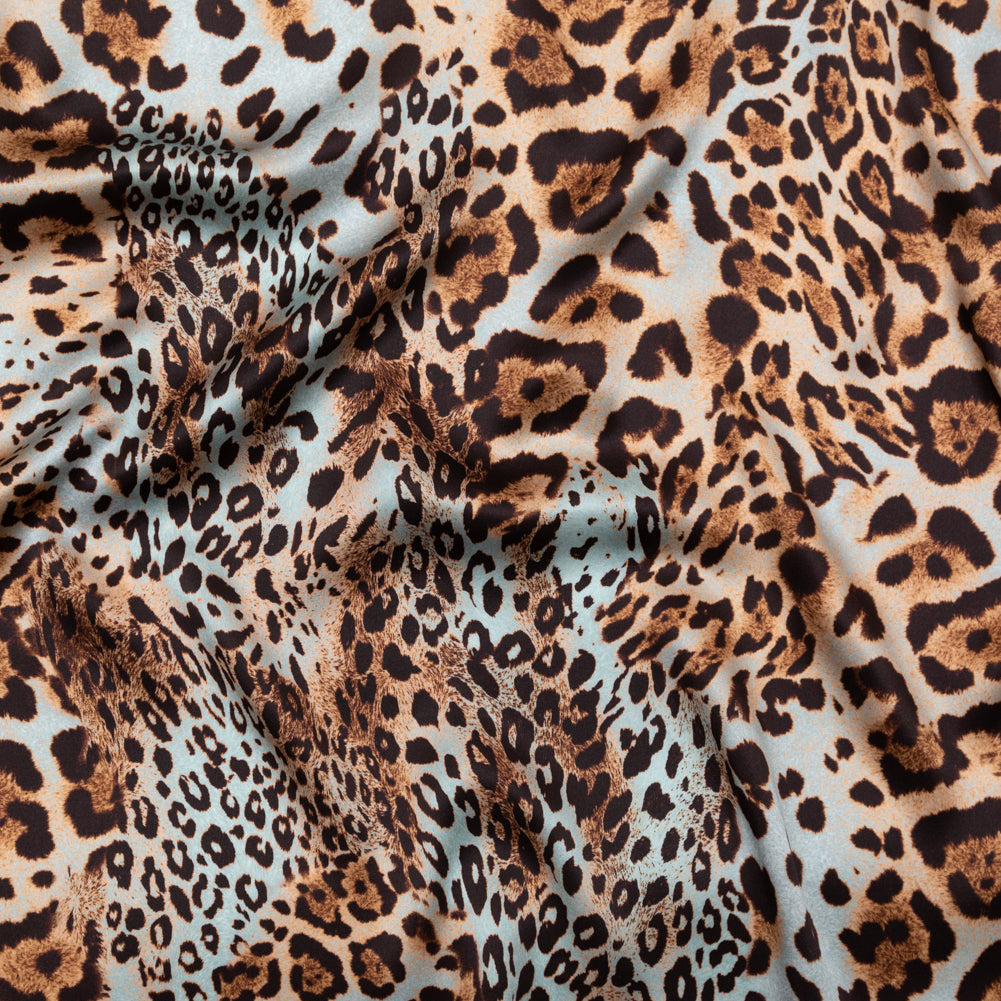 Mood Exclusive Italian Aqua and Brown Jaguar Digitally Printed Silk Charmeuse - Joann Fabrics