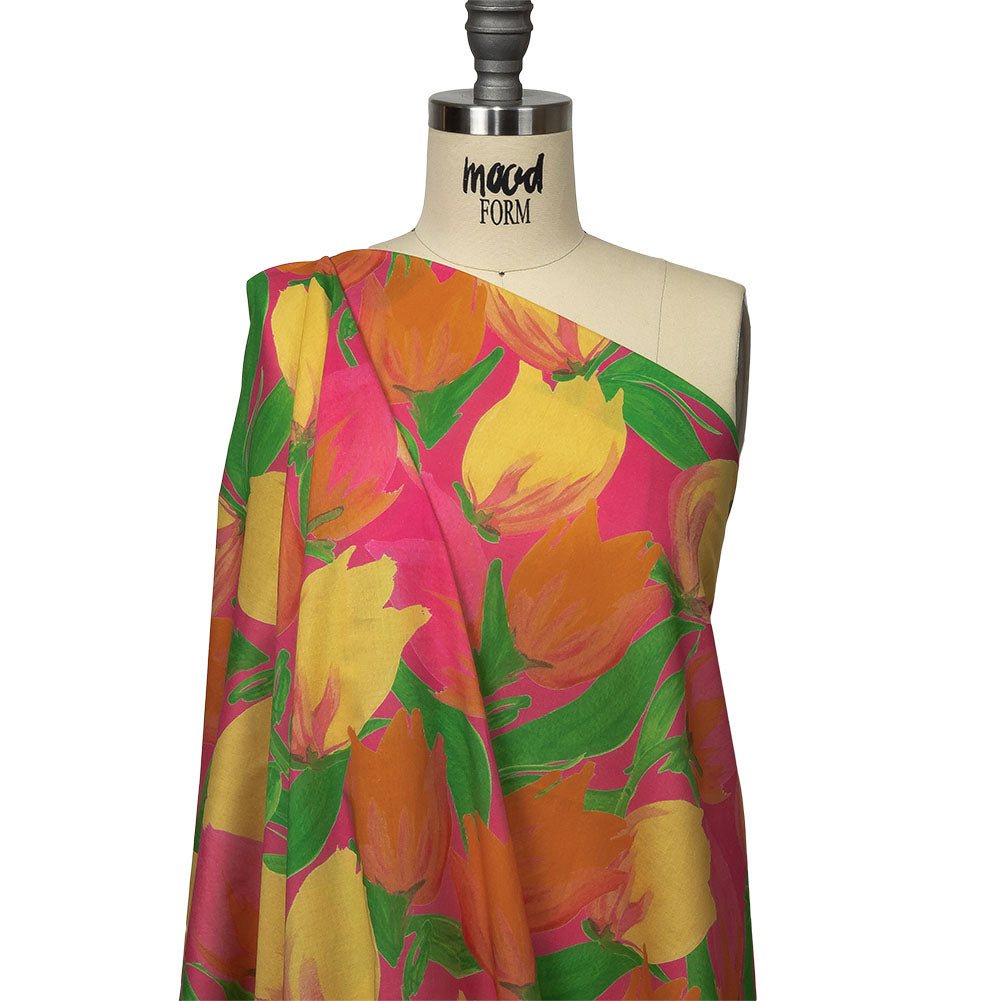 Cotton Voile - Pink and Orange Tulips - Keukenhof Print - Mood Exclusive Citrus Collection - Joann Fabrics