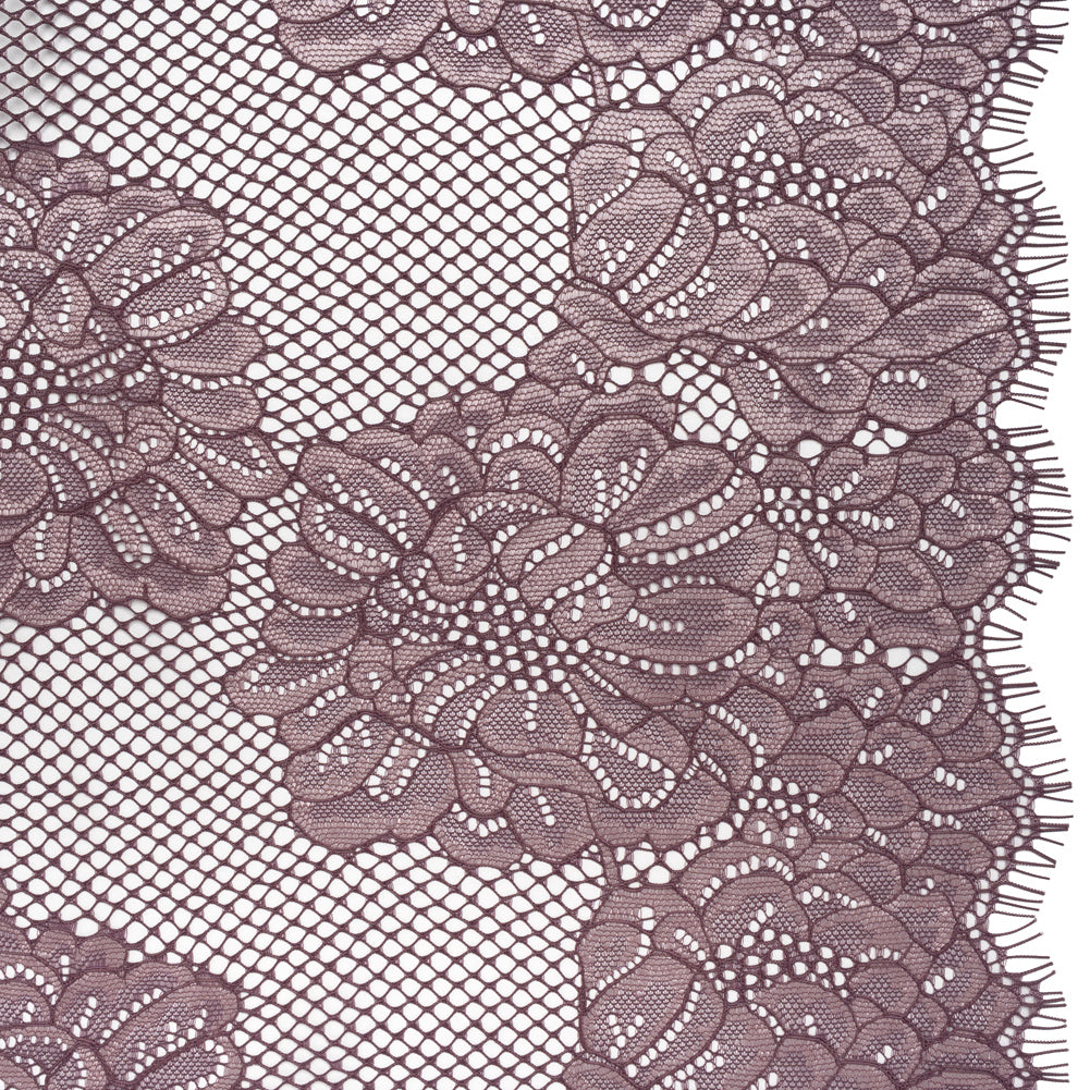 Corded Raschel Lace Panel with Finished Edges - Plum and Burnished Lilac Big Flowers on Diamond Net - Joann Fabrics