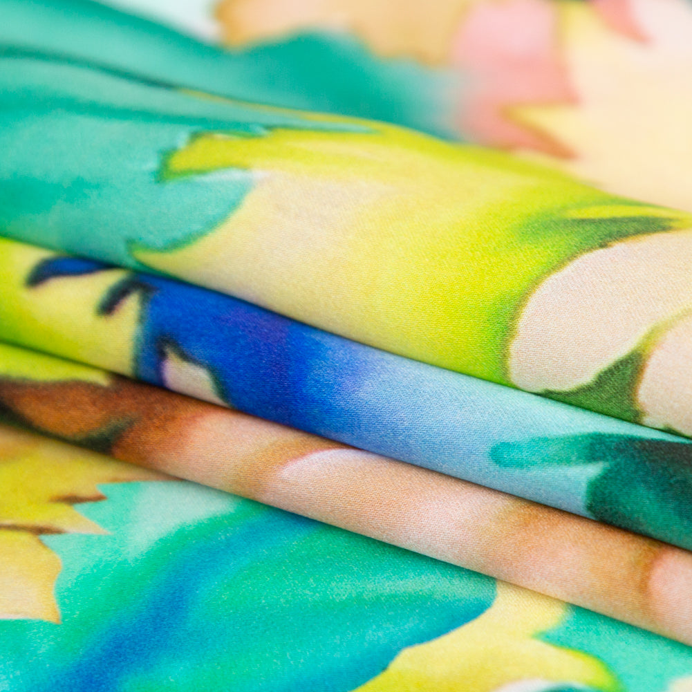 Mood Exclusive Italian Chartreuse and Sea Green Whimsical Floral Digitally Printed Silk Charmeuse - Joann Fabrics
