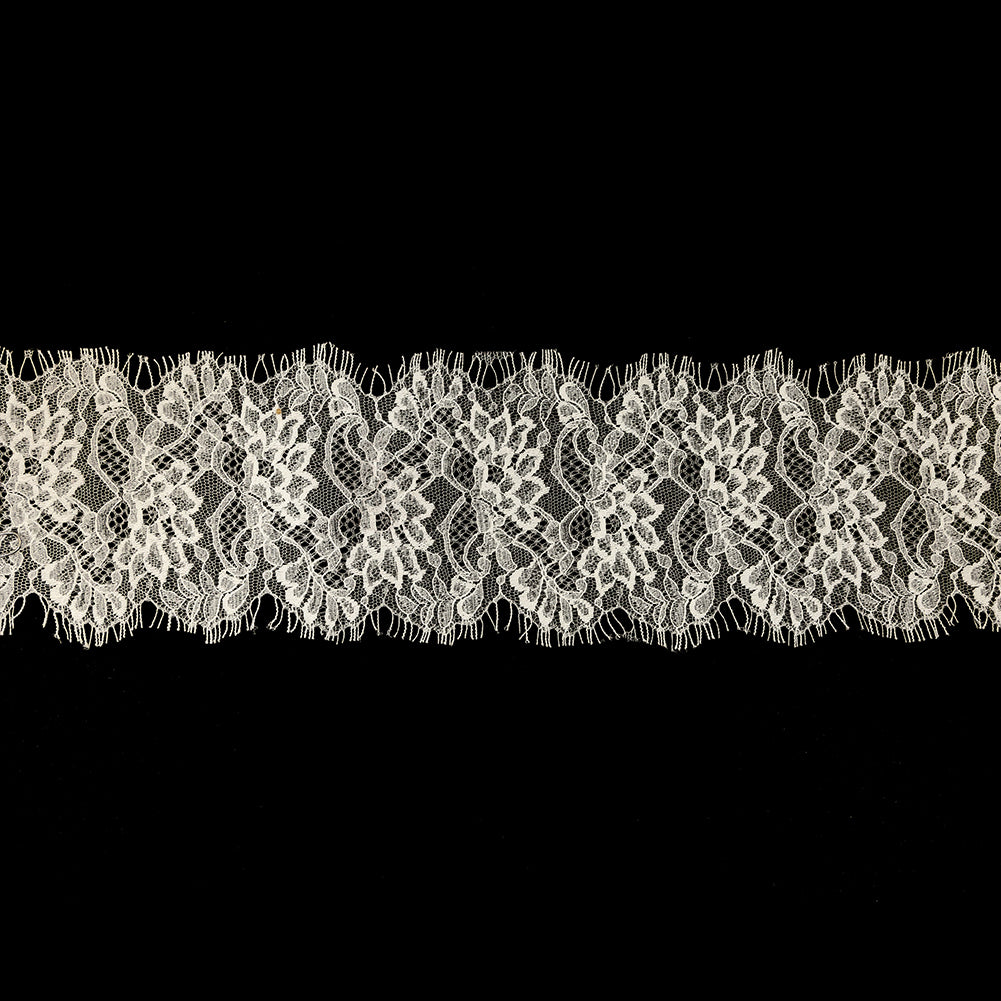 White Water Lilies Re-Embroidered Lace Trim with Eyelash Fringe - 4.75