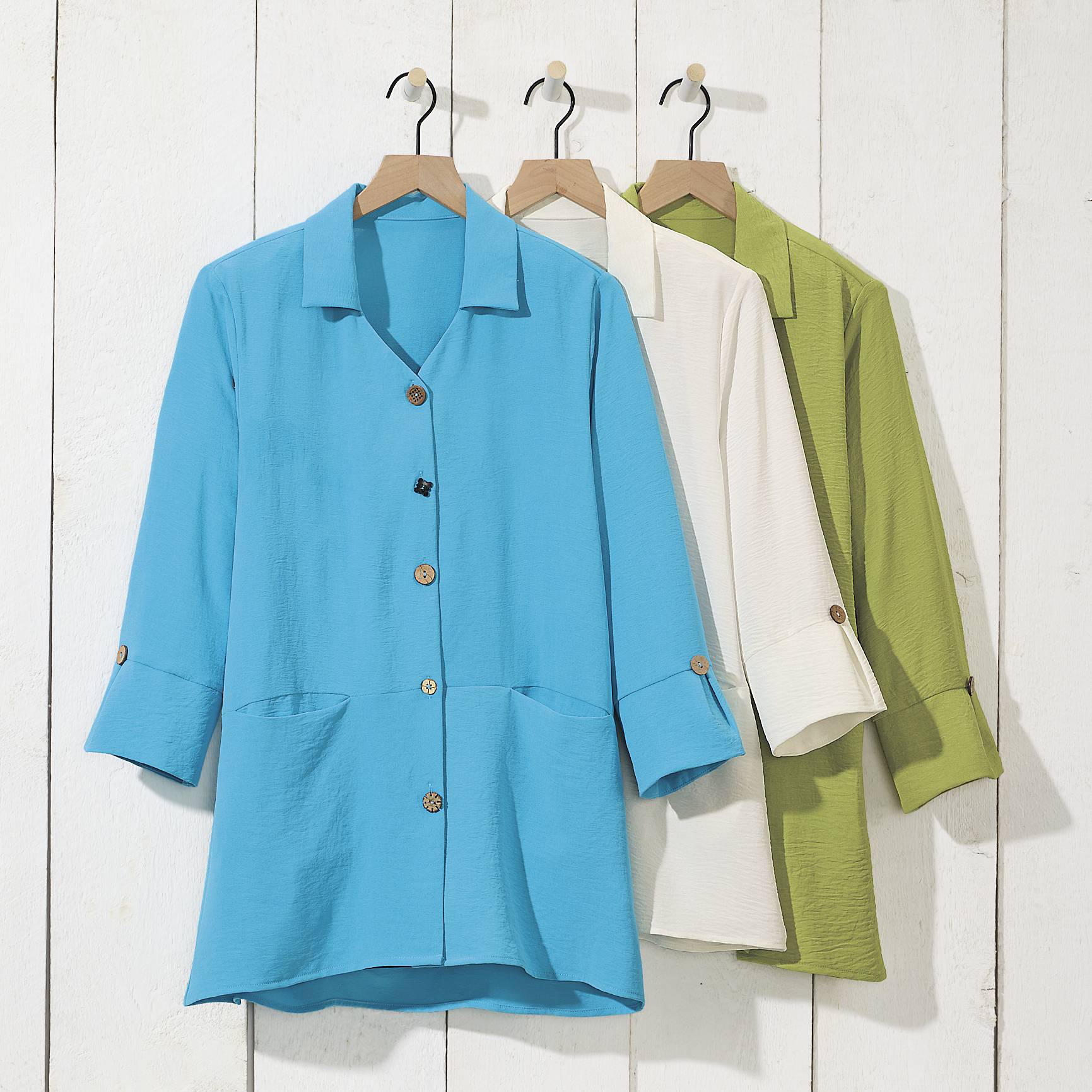 Textured Mixed-Button Pocket Tunic, 3/4 Sleeves - Northstyle Catalog