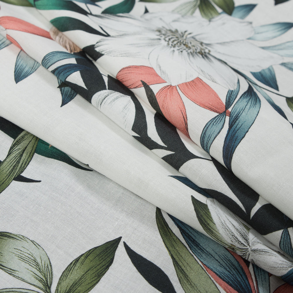 Cotton Voile - White and Green Floral - Regality of Renewal Print - Mood Exclusive Key Largo Collection - Joann Fabrics