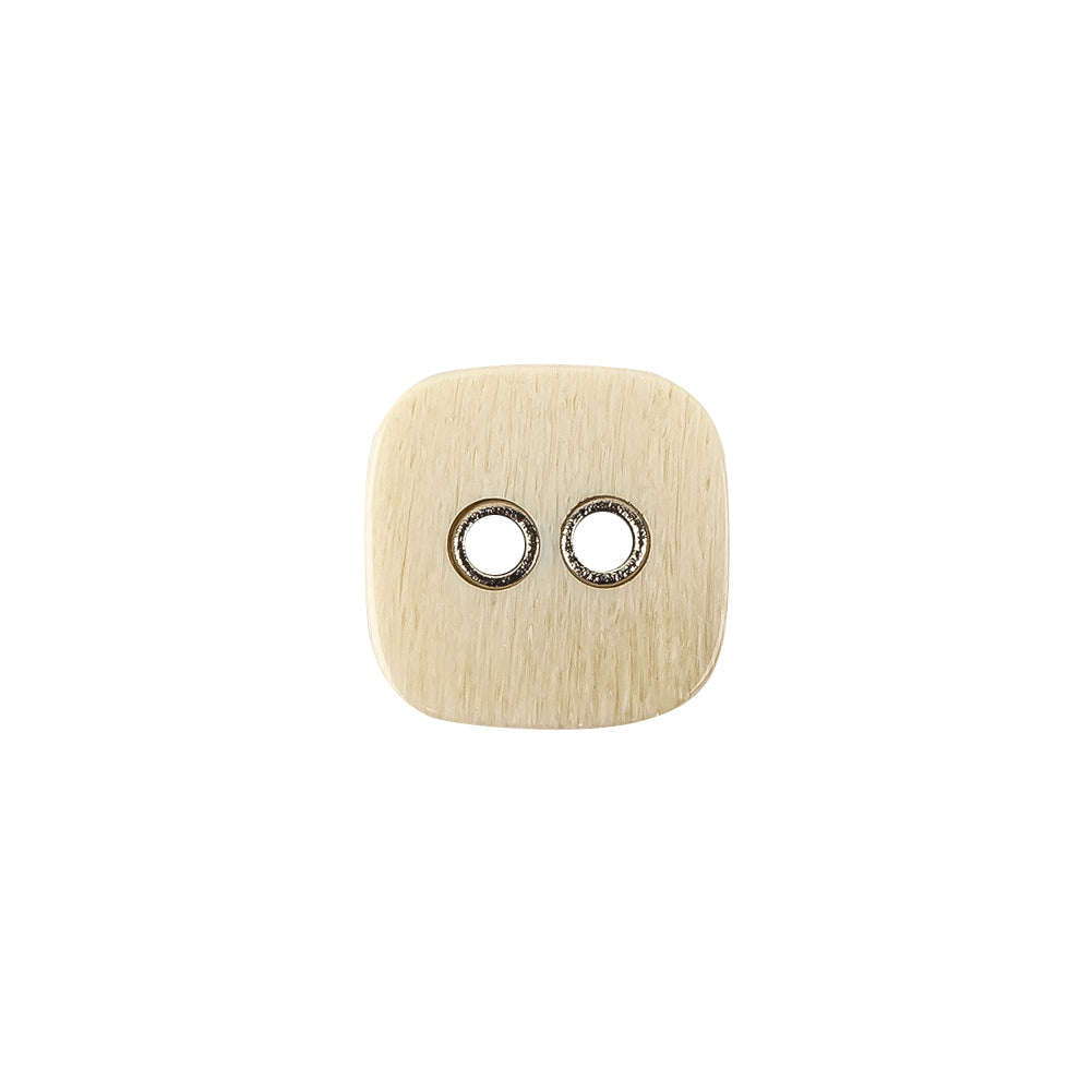 Square Plastic and Metal 2-Hole Button - 24L/15mm - Light Beige Striated with Metal Holes - Joann Fabrics