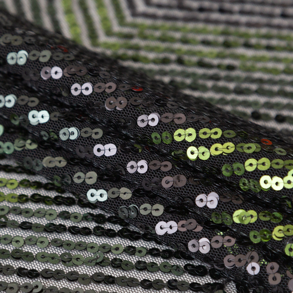Tulle with Baby Sequins - Gradient Green Zig Zag on Black - Joann Fabrics