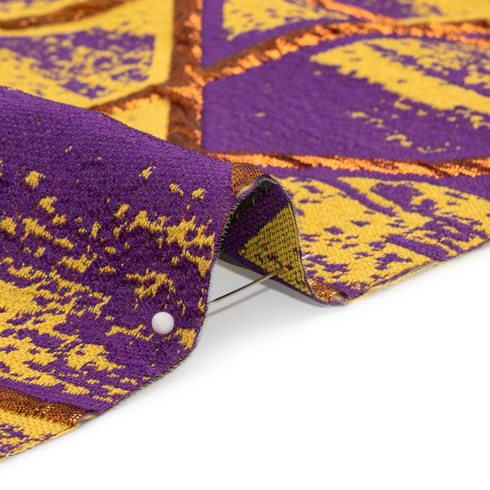 Metallic Copper, Mustard and Purple Geometric Distress Luxury Brocade - Joann Fabrics