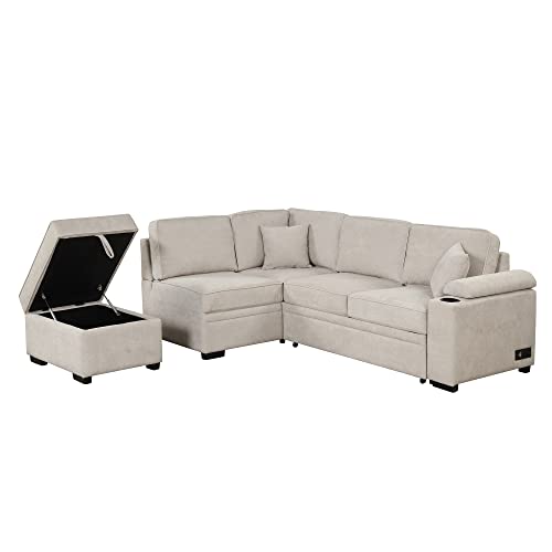 84" Sleeper Sofa Bed,2 in 1 Pull Out Sofa Bed L Shape Couch with ...