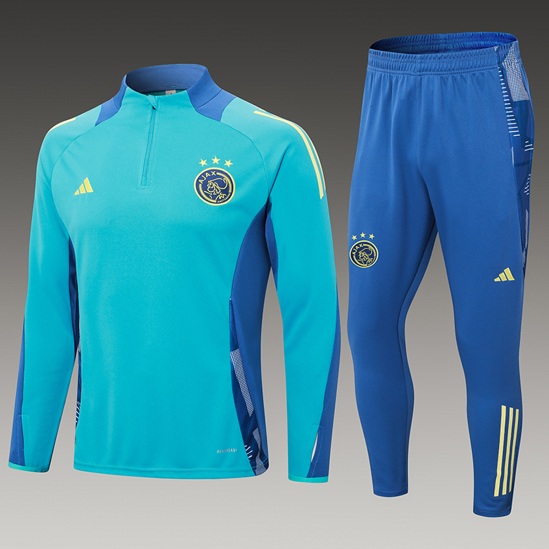 2024/2025 Ajax Half-Pull Training Suit Baby Blue Football Shirt 1:1 Thai Quality Set