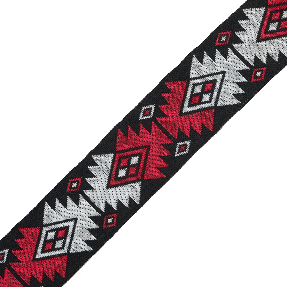 Black, Red and White Geometric German Jacquard Ribbon - 1