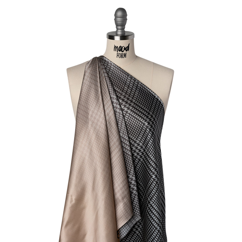 Silk Charmeuse Print 16MM, Made in Italy - Beige, Gray and Black Glen Check Ombre - Joann Fabrics
