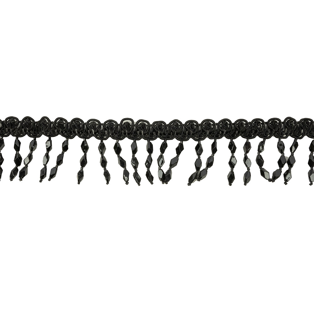 VIntage Black Diamond Beaded Fringe on Black Braid - 1.75