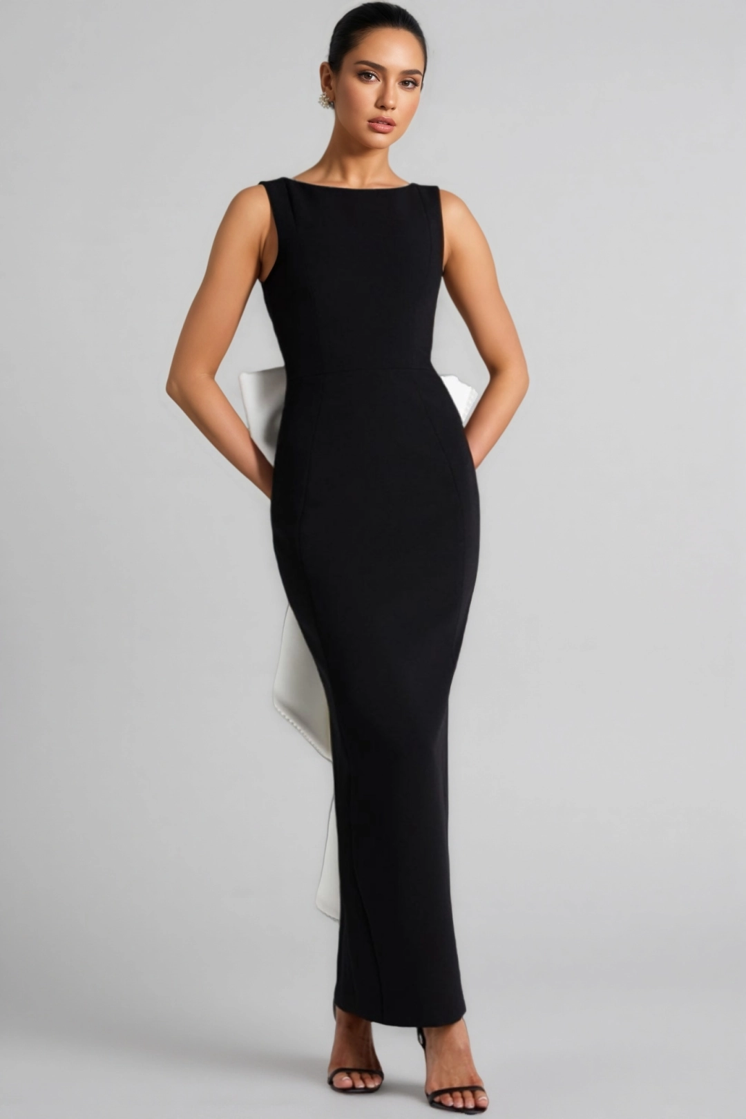 Ethan Backless Pearl Bow Maxi Dress
