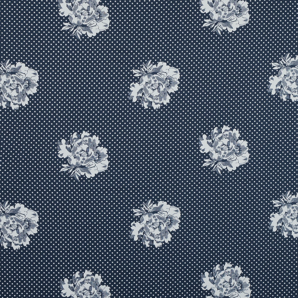 Insignia Blue and Blanc de Blanc Floral High Density Stretch Cotton Sateen - Joann Fabrics