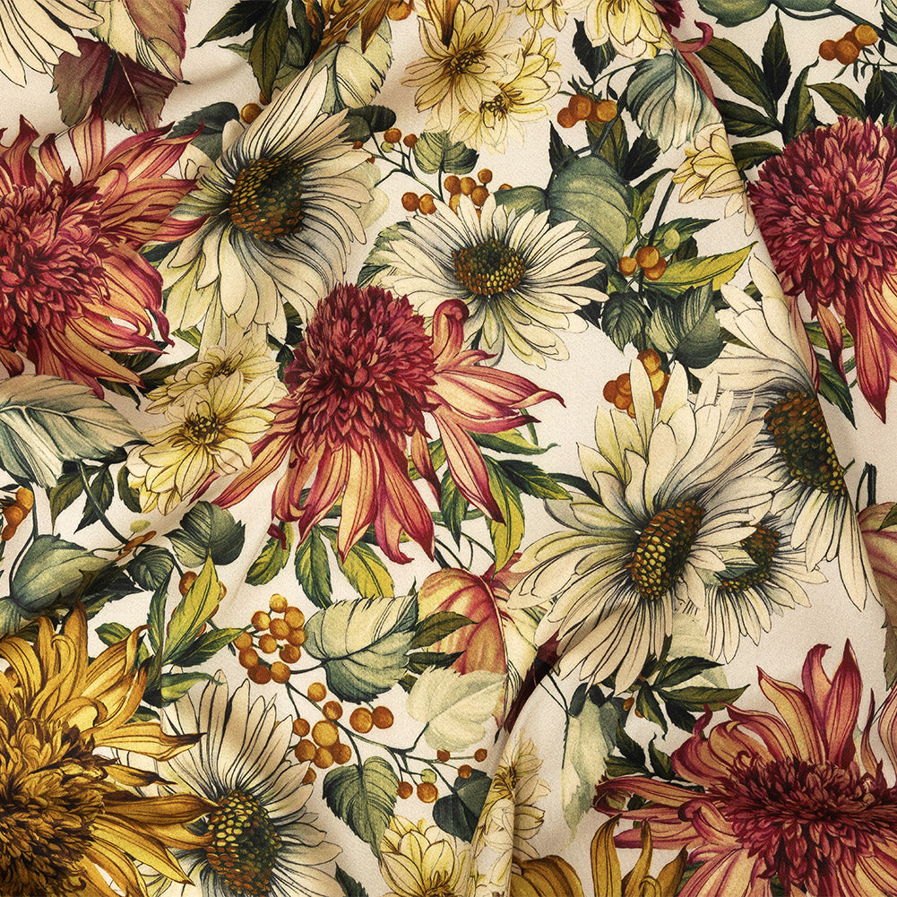 Stretch Cotton Sateen - Cream, Red and Yellow Floral - Sogni d'Oro Print - Mood Exclusive Viso Collection - Joann Fabrics