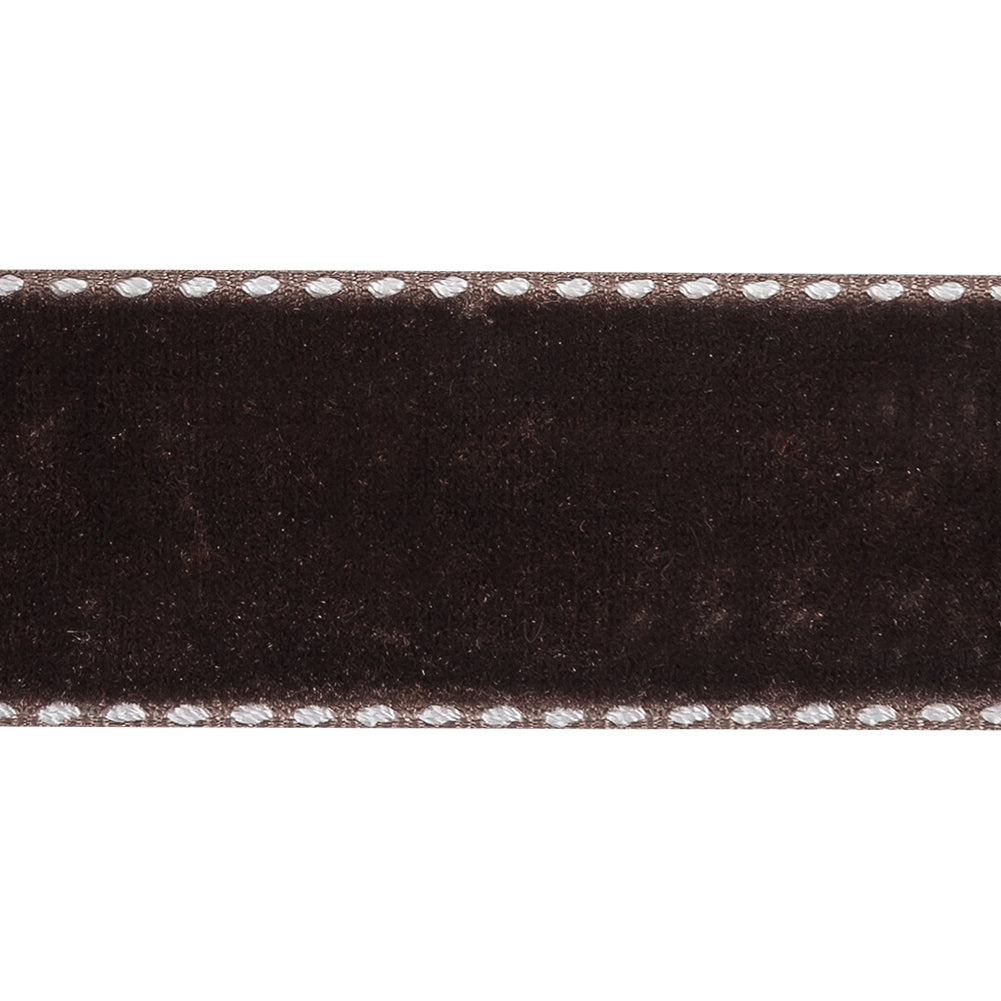 Faded Brown and White Side-Stitched Velvet Ribbon - 1