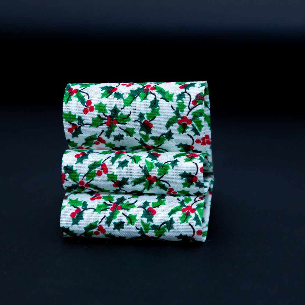 Green and White Holly Christmas Ribbon - 1.875