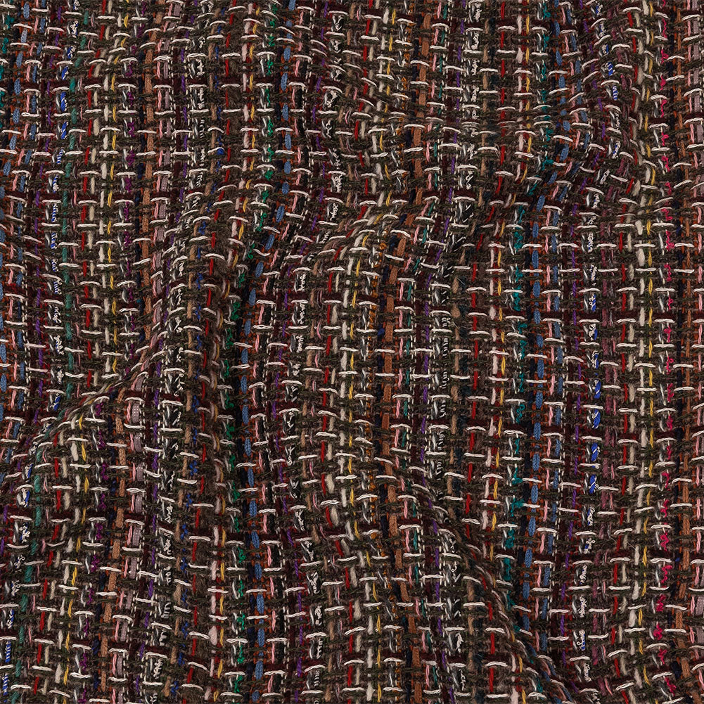 Italian Gray Brown, Burgundy and Multicolor Tweedy Plaid Blended Wool Woven - Joann Fabrics