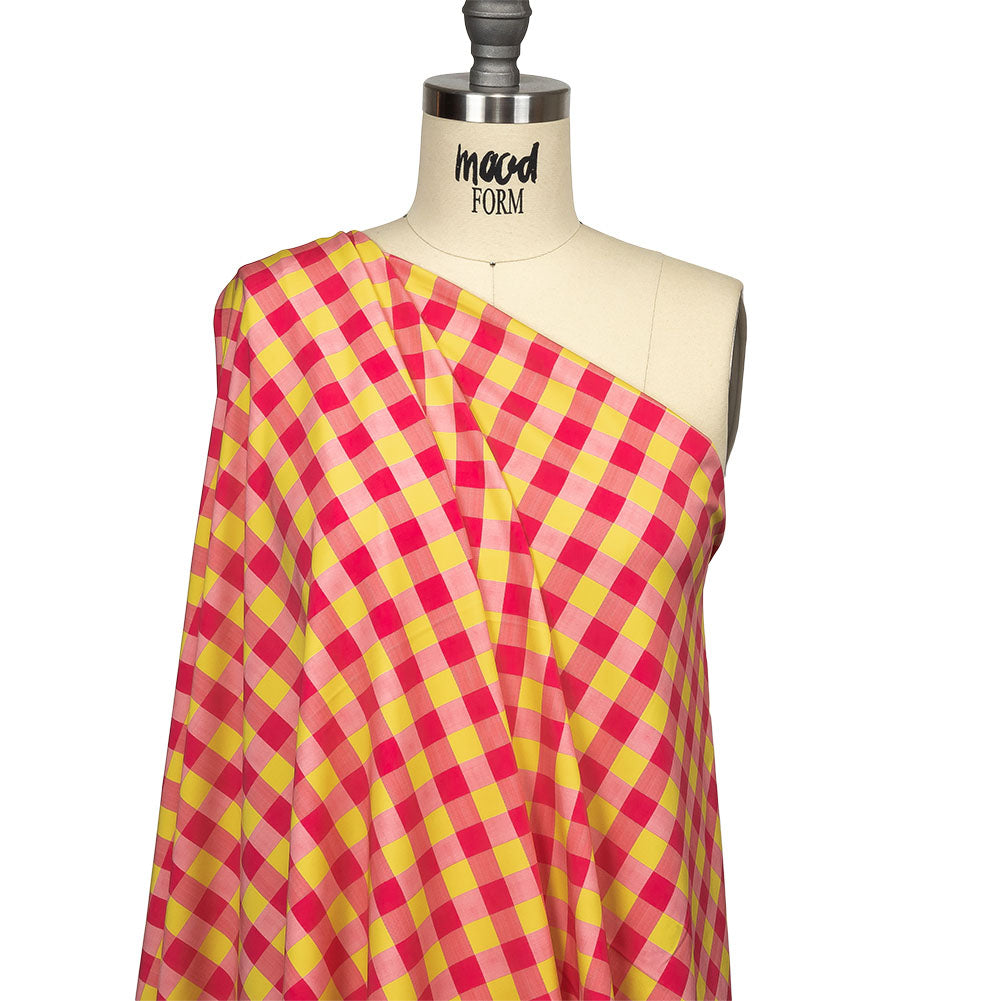 Hot Pink and Yellow Checks UV Protective Compression Swimwear Tricot with Aloe Vera Microcapsules - Joann Fabrics