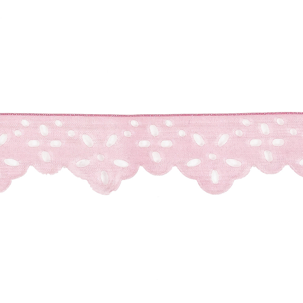 Shimmering Pink Scalloped Burnout Organza Trim - 1