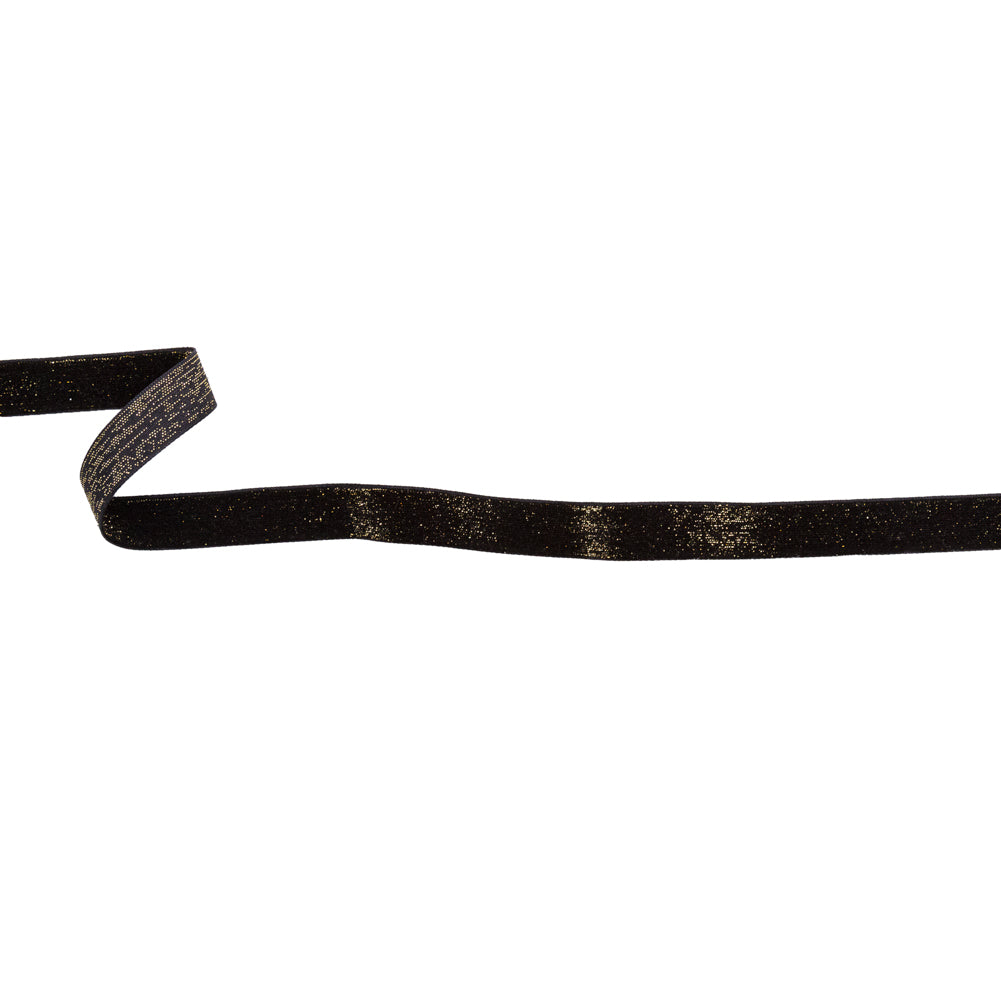 Italian Black and Gold Glitter Velvet Ribbon - 0.625