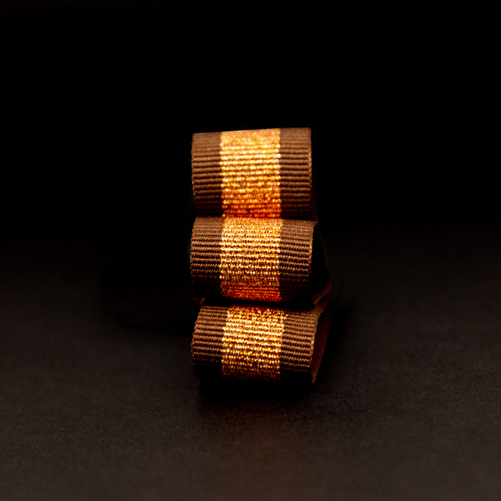 Italian Metallic Copper and Brown Striped Grosgrain Ribbon - 0.625