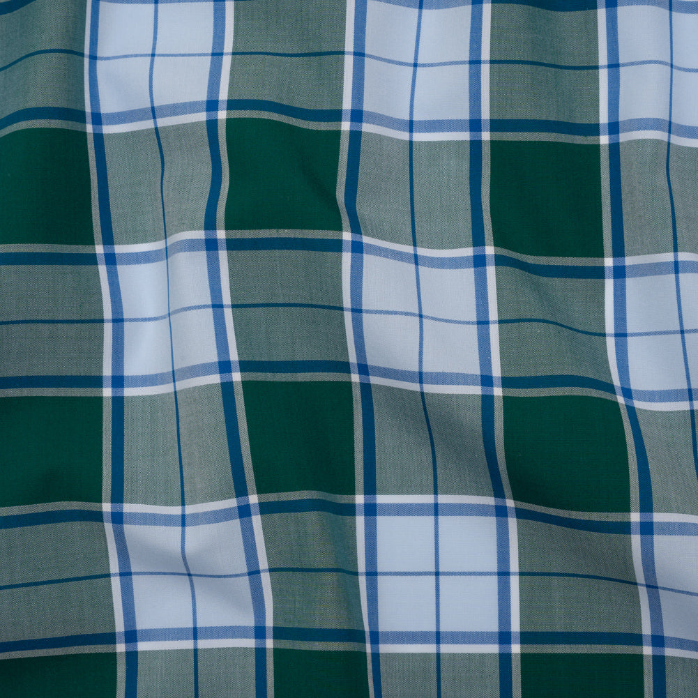 Cotton Shirting - Forest Green and Sky Blue Plaid - Designer Deadstock - Joann Fabrics