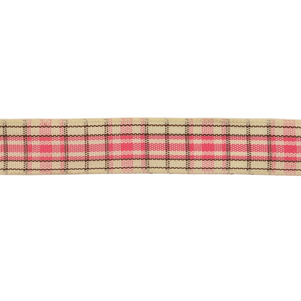 Bubblegum, Brown and Vanilla Ice Plaid Woven Ribbon - 0.625