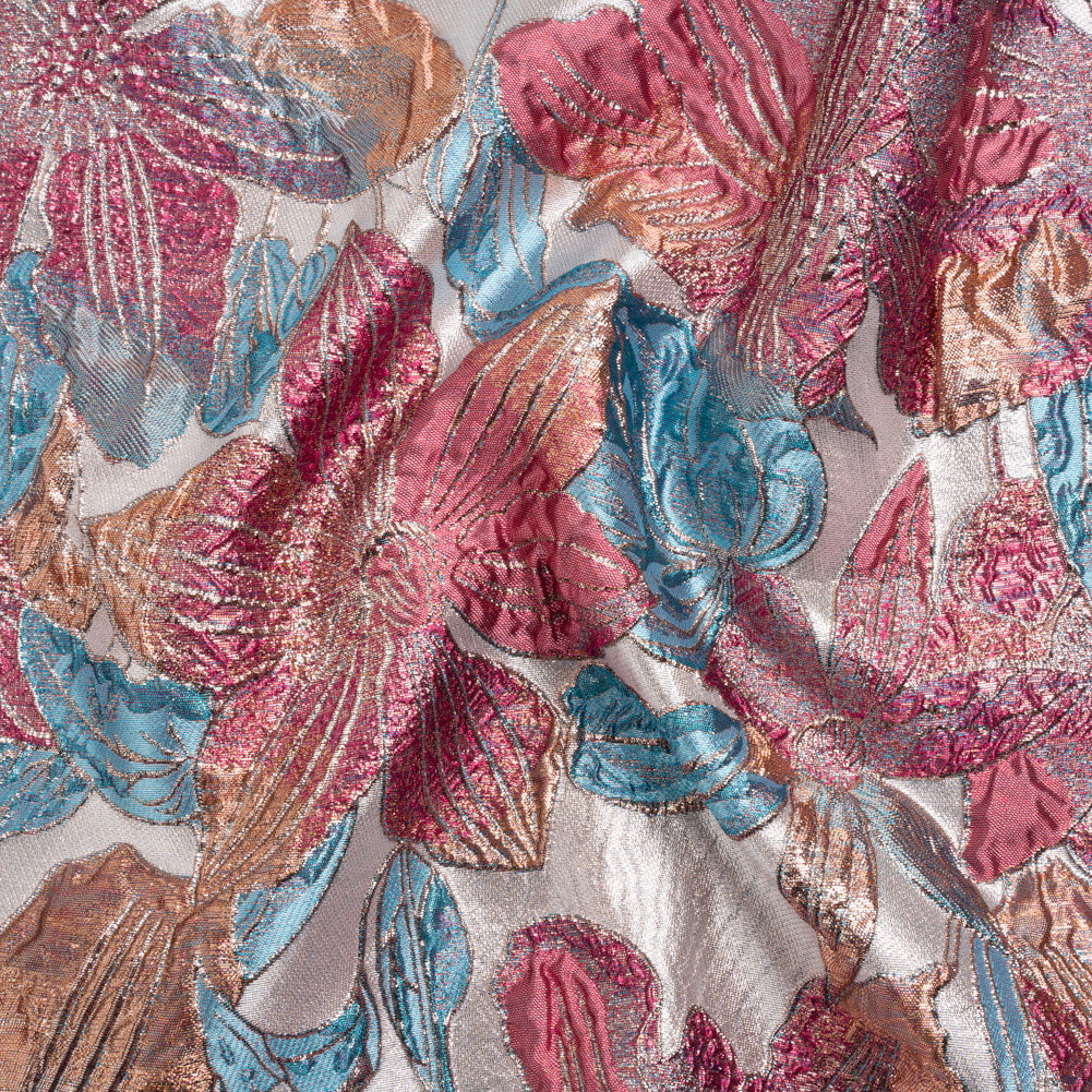 Metallic Hot Pink, Blue and Peach Blooms Luxury Brocade - Joann Fabrics