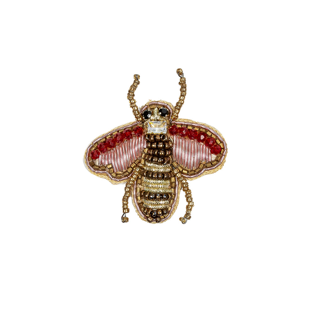 Gold and Prism Pink Bee Rhinestone and Glass Beaded Applique - 2