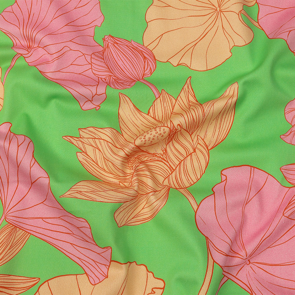 Stretch Cotton Sateen - Lime, Pink and Orange Floral - Valley of Lilies Print - Mood Exclusive Groove Collection - Joann Fabrics