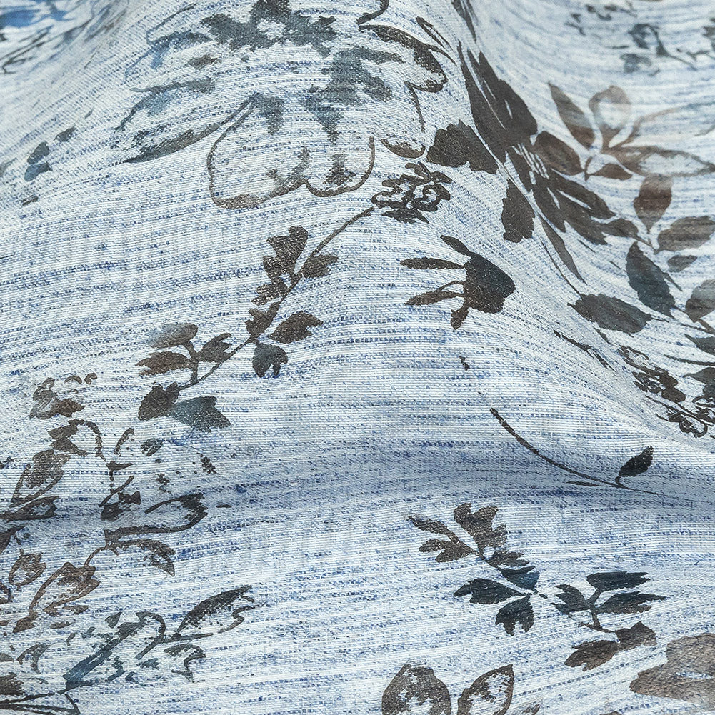 Soft Blue and Gunmetal Foiled Flowers Striated Stretch Cotton Woven - Joann Fabrics