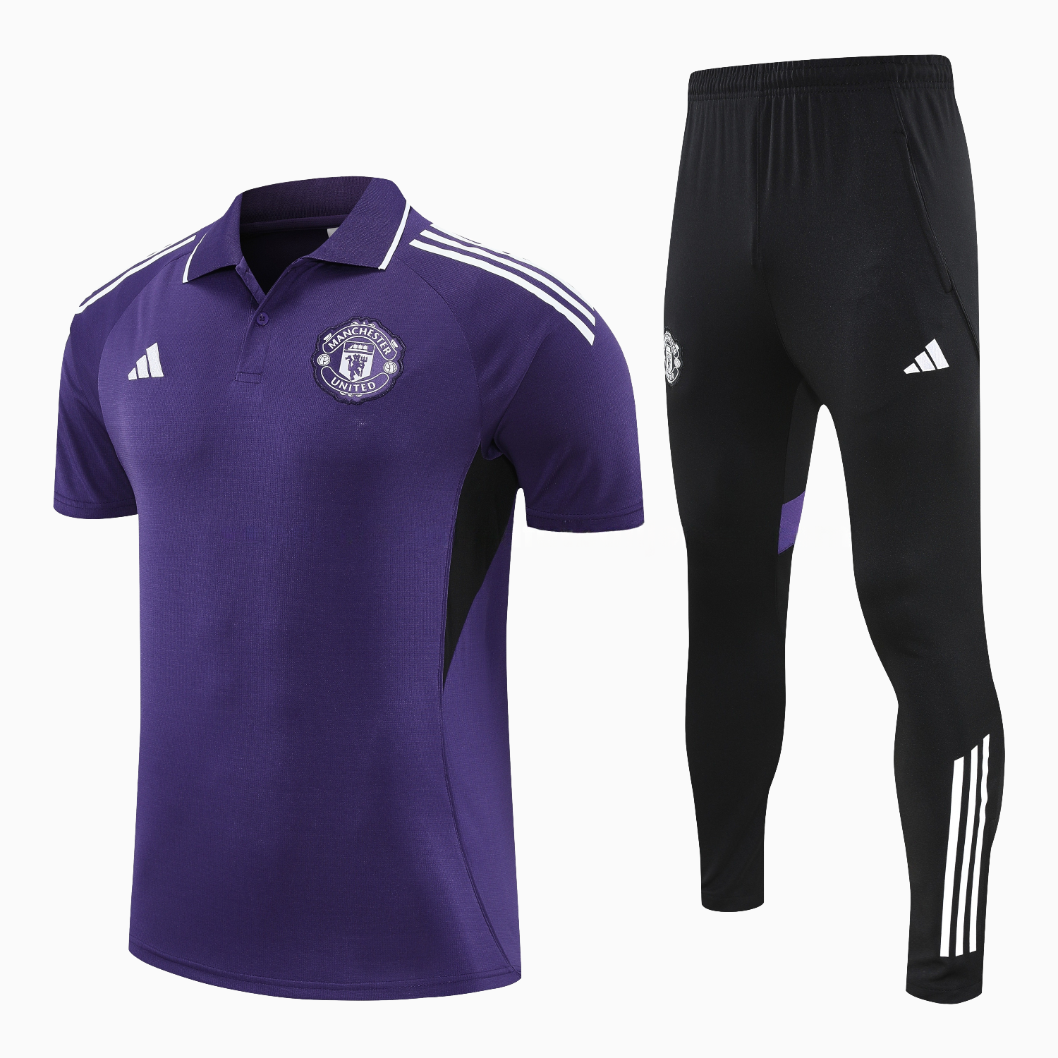 Manchester United 25-26 POLO Short-Sleeve Training Set - Purple Top and Black Pants - UnitedFutballJersey