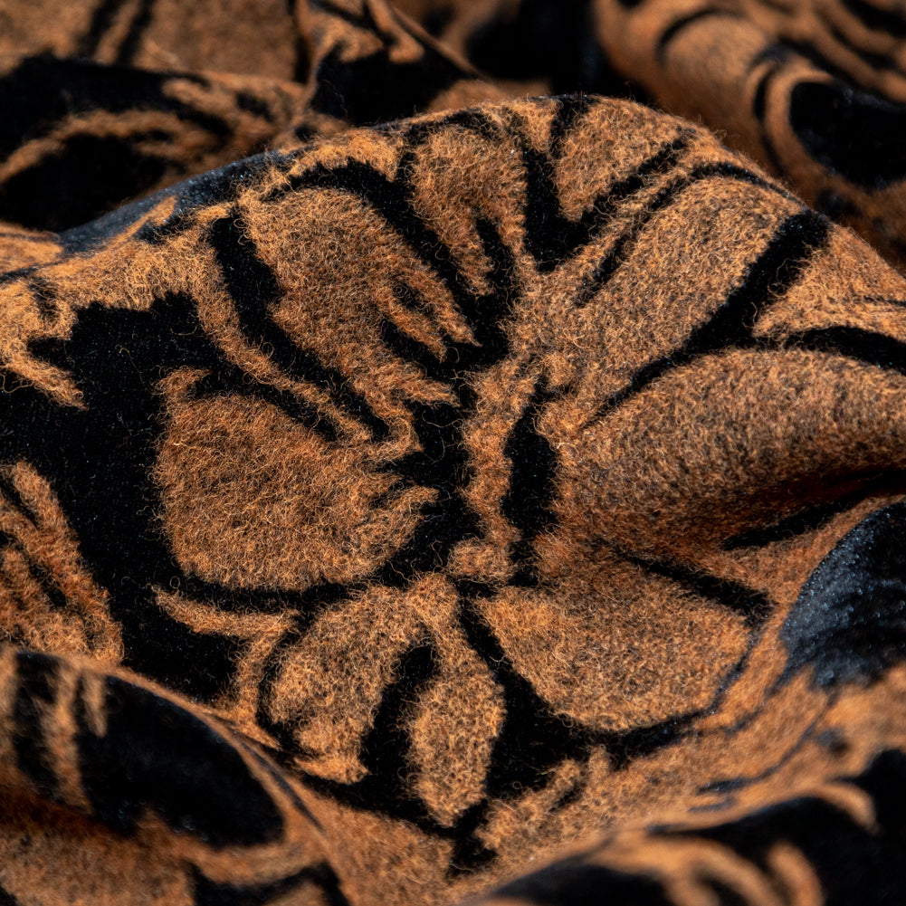 Floral Bonded Wool Knit and Velour - Apricot Buff and Black - Joann Fabrics