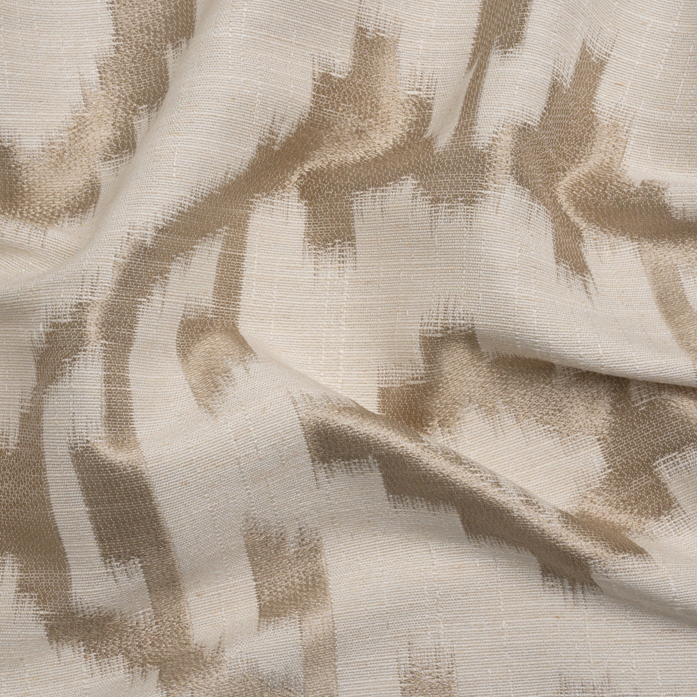 Ivory and Taupe Geometric Ikat Viscose, Polyester and Linen Drapery Jacquard - Joann Fabrics