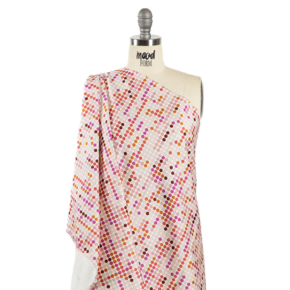 Stretch Cotton Sateen - Pink and Red Dots - Switchboard Soiree Print - Mood Exclusive Yesterday Collection - Joann Fabrics