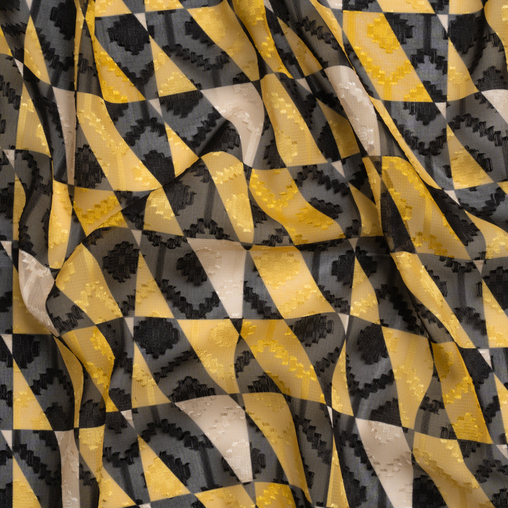 Geometric Burnout Polyester Woven Print - Yellow Divided Squares - Mood Exclusive Healthshire Hills - Joann Fabrics