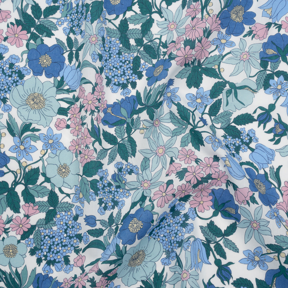 Liberty Fabrics Tana Lawn® - Clarabell Blue - Sky Blue, Teal and Baby Pink Floral - Joann Fabrics