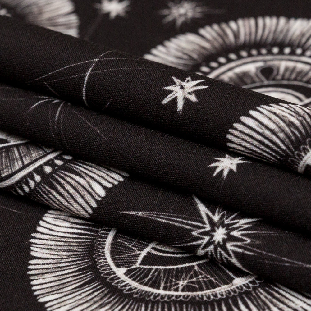 Stretch Polyester Crepe - Black and White Celestial Eyes - Night Side of Nature Print - Mood Exclusive Crow Collection - Joann Fabrics