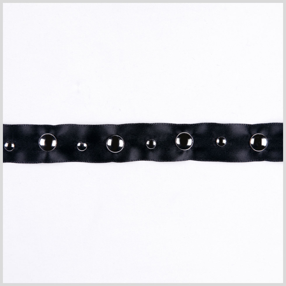 Black Silver Nail Head Leather Trim - 0.75