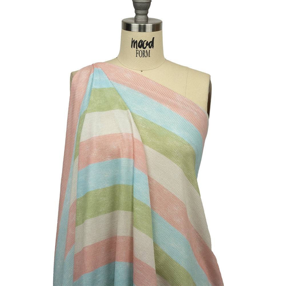 Celadon Green, Sky Blue and Pink Striped Polyester and Rayon Waffle Knit - Joann Fabrics